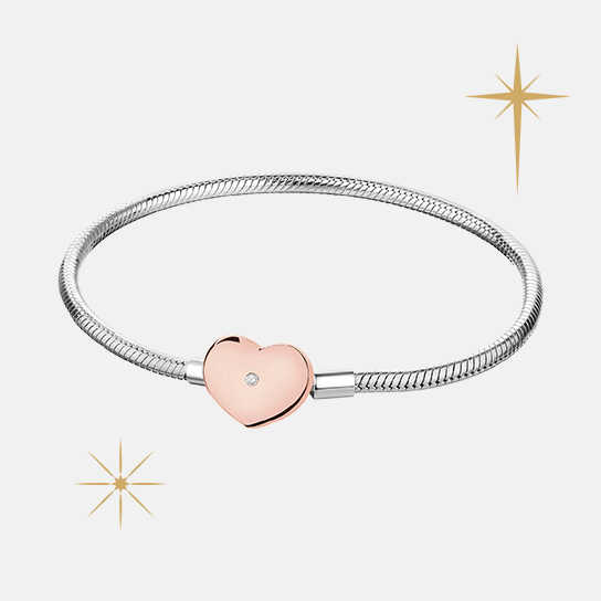 Bransoletka srebrna beads z cyrkonią - serce
